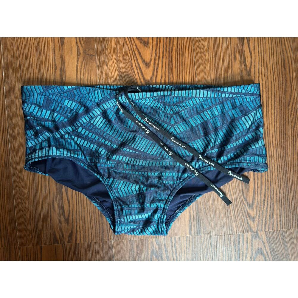 Bluebeach Men's Swim Brief Trunk Geometric Teal Navy Drawstring